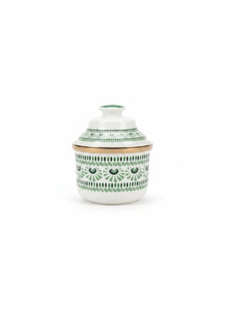 LUHPAR CERAMIC SUGAR POT WHITE WITH GREEN 200ML