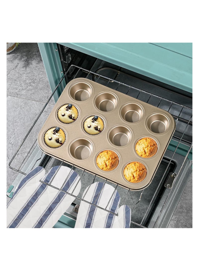 Mini Muffin Pan, Premium Small Cupcake Pans, Carbon Steel 12-Cup Muffin Tin, Versatile Non-Stick Bakeware (Gold) - Image 5