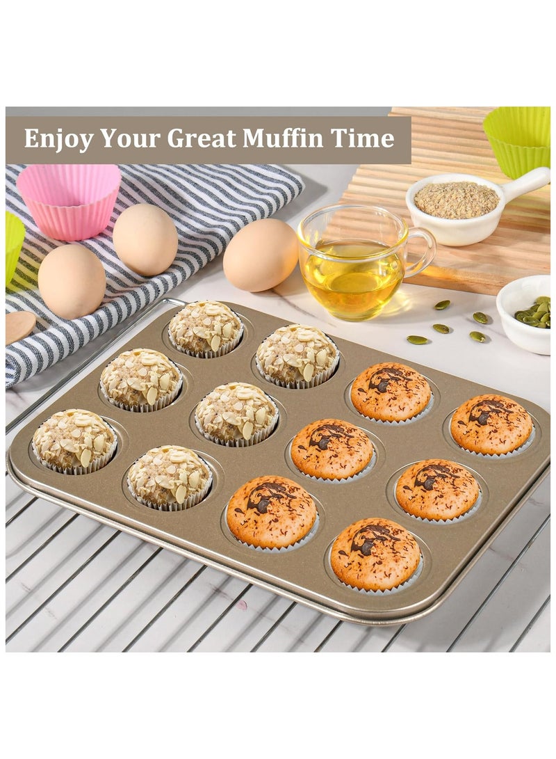 Mini Muffin Pan, Premium Small Cupcake Pans, Carbon Steel 12-Cup Muffin Tin, Versatile Non-Stick Bakeware (Gold) - Image 2