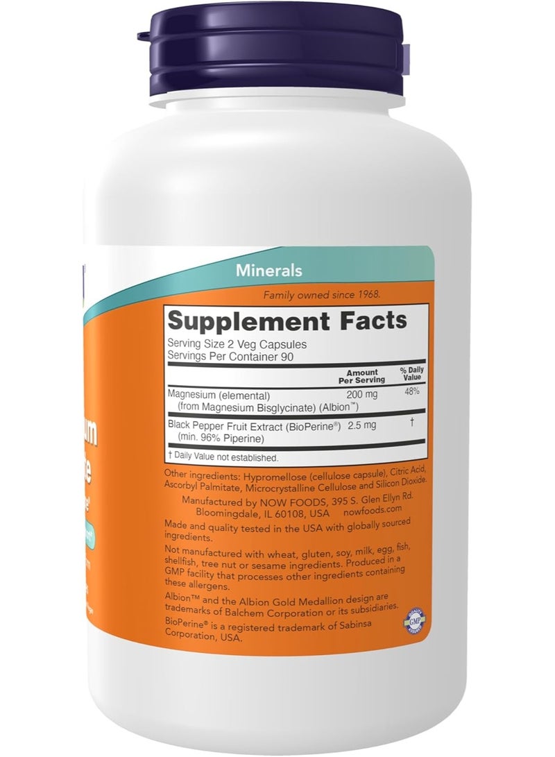 now Magnesium Glycinate with BioPerine, 180 Veg Capsules, High Absorption Formula, Nervous System & Metabolism Support, Vegan, Non-GMO - Image 2
