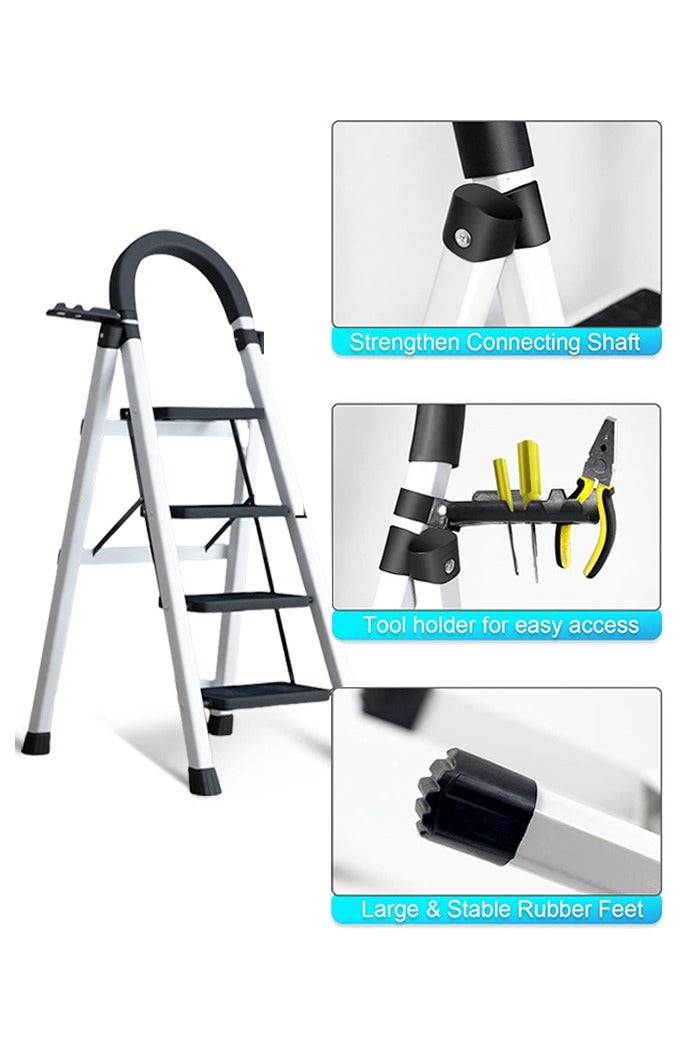 0TO1 TECH Foldable 4-Step Ladder, Folding Step Stool With Wide Anti-Slip Pedal, Sturdy Steel Ladder for Home, Kitchen, Garden, Office - Image 2