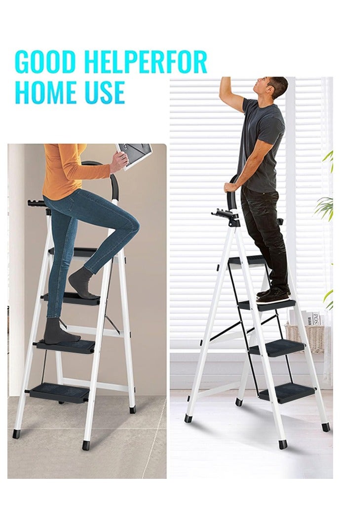 0TO1 TECH Foldable 4-Step Ladder, Folding Step Stool With Wide Anti-Slip Pedal, Sturdy Steel Ladder for Home, Kitchen, Garden, Office - Image 5