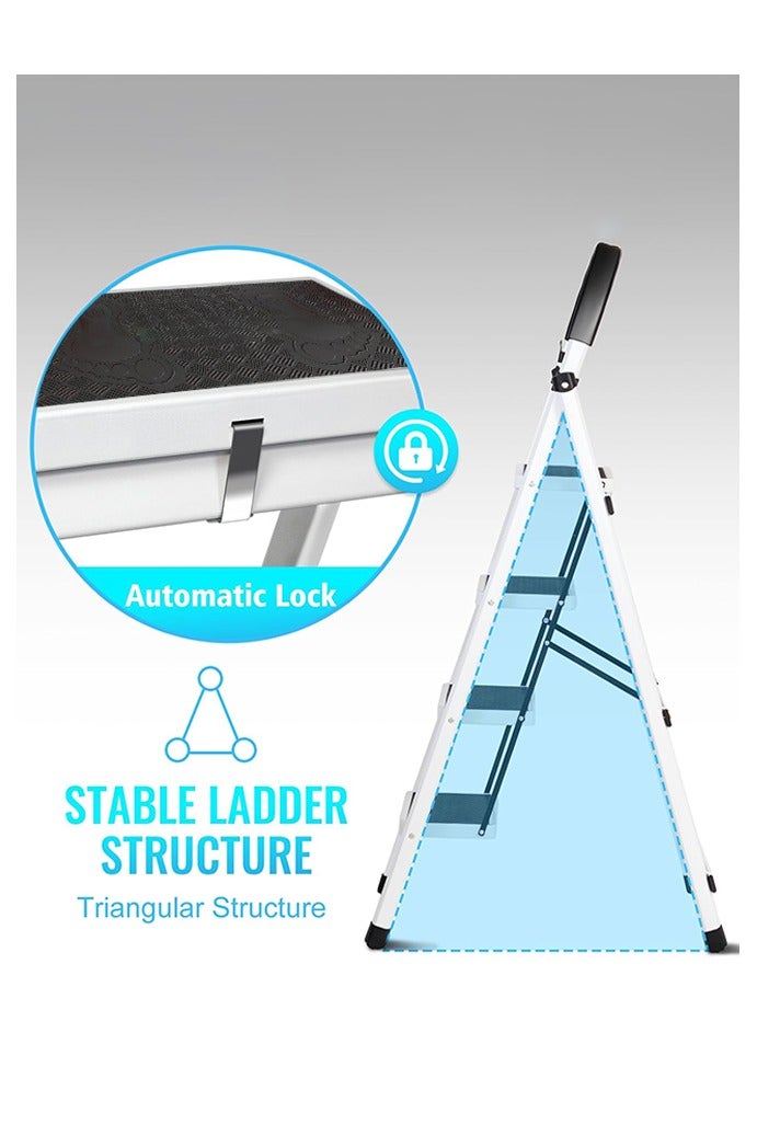 0TO1 TECH Foldable 4-Step Ladder, Folding Step Stool With Wide Anti-Slip Pedal, Sturdy Steel Ladder for Home, Kitchen, Garden, Office - Image 3