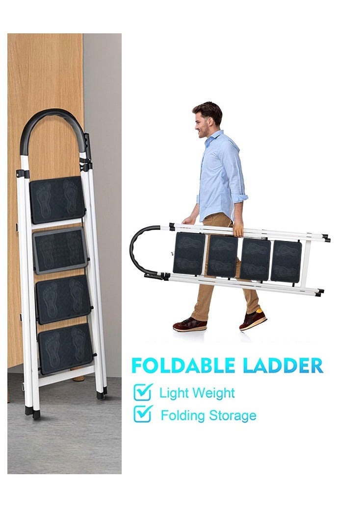 0TO1 TECH Foldable 4-Step Ladder, Folding Step Stool With Wide Anti-Slip Pedal, Sturdy Steel Ladder for Home, Kitchen, Garden, Office - Image 4