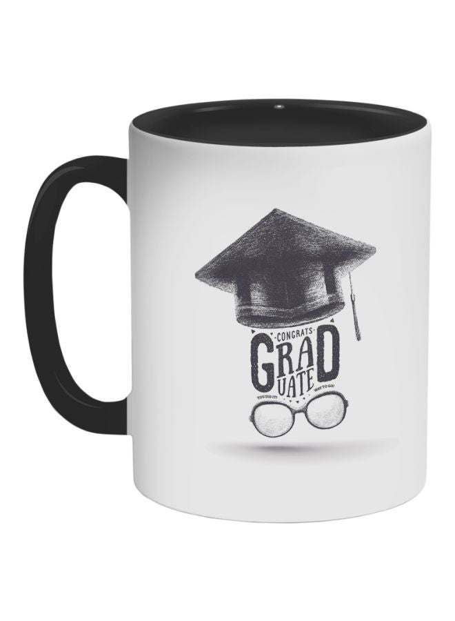 RYN Graduation Hat Printed Ceramic Coffee Mug Black/White 325ml