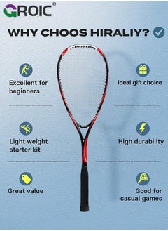 GROIC 1 Pack Squash Racket Set for Adults, 27 Inch Squash Racket Tennis Racket for Beginner and Professional with 1 Squash Balls,  1 Vibration Damper, 1 Handles Grips, 1 Tennis Bag  - Image 2