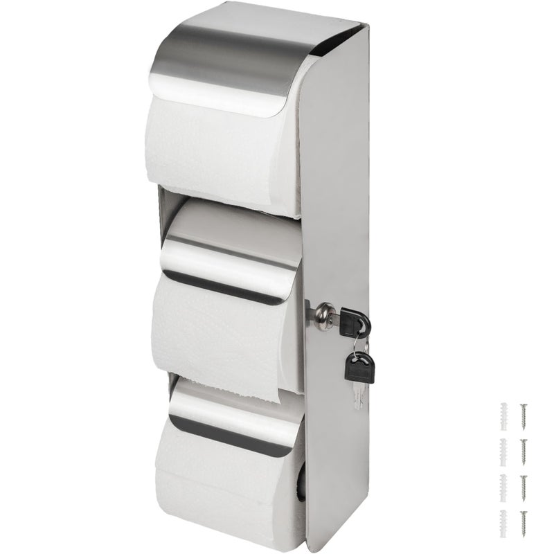 Desyeryamimi Commercial Toilet Paper Holder Toilet Tissue Dispenser with Lock 3 Roll Stainless Steel Toilet Paper Dispenser Wall Mount Double Roll Toilet Tissue Holder for BathroomRestroom - Image 2