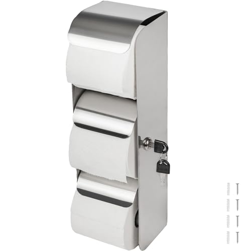 Desyeryamimi Commercial Toilet Paper Holder Toilet Tissue Dispenser with Lock 3 Roll Stainless Steel Toilet Paper Dispenser Wall Mount Double Roll Toilet Tissue Holder for BathroomRestroom - Image 1