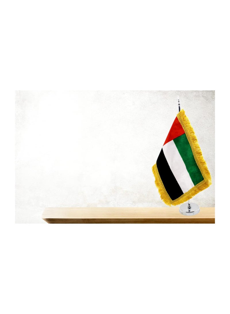 ماركة غير محددة حامل علم طاولة معدني لدولة الإمارات العربية المتحدة - حامل سارية علم متين للمكتب أو المنزل أو المكتب أو المناسبات لتزيين طاولة المؤتمرات - حامل عمود أعلام صغير - حامل علم معدني فضي للمدارس  - Image 5