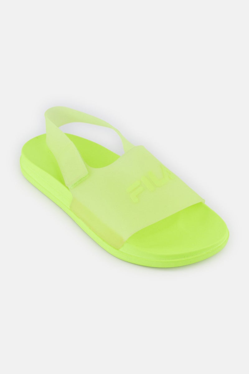 FILA نعال بنات للأطفال بشعار العلامة التجارية مع إغلاق فيلكرو، لون ليموني أخضر - Image 1