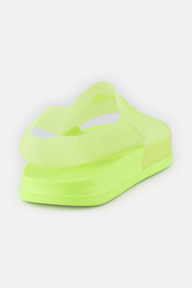 FILA نعال بنات للأطفال بشعار العلامة التجارية مع إغلاق فيلكرو، لون ليموني أخضر - Image 3