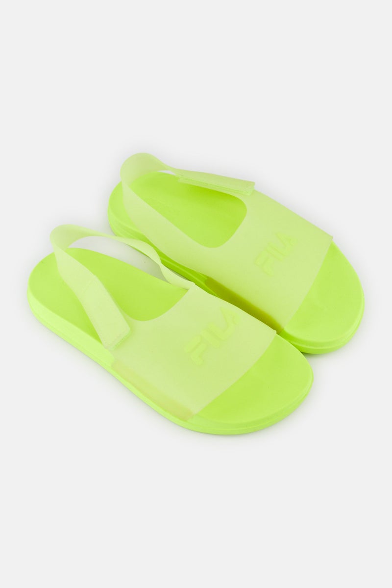 FILA نعال بنات للأطفال بشعار العلامة التجارية مع إغلاق فيلكرو، لون ليموني أخضر - Image 2