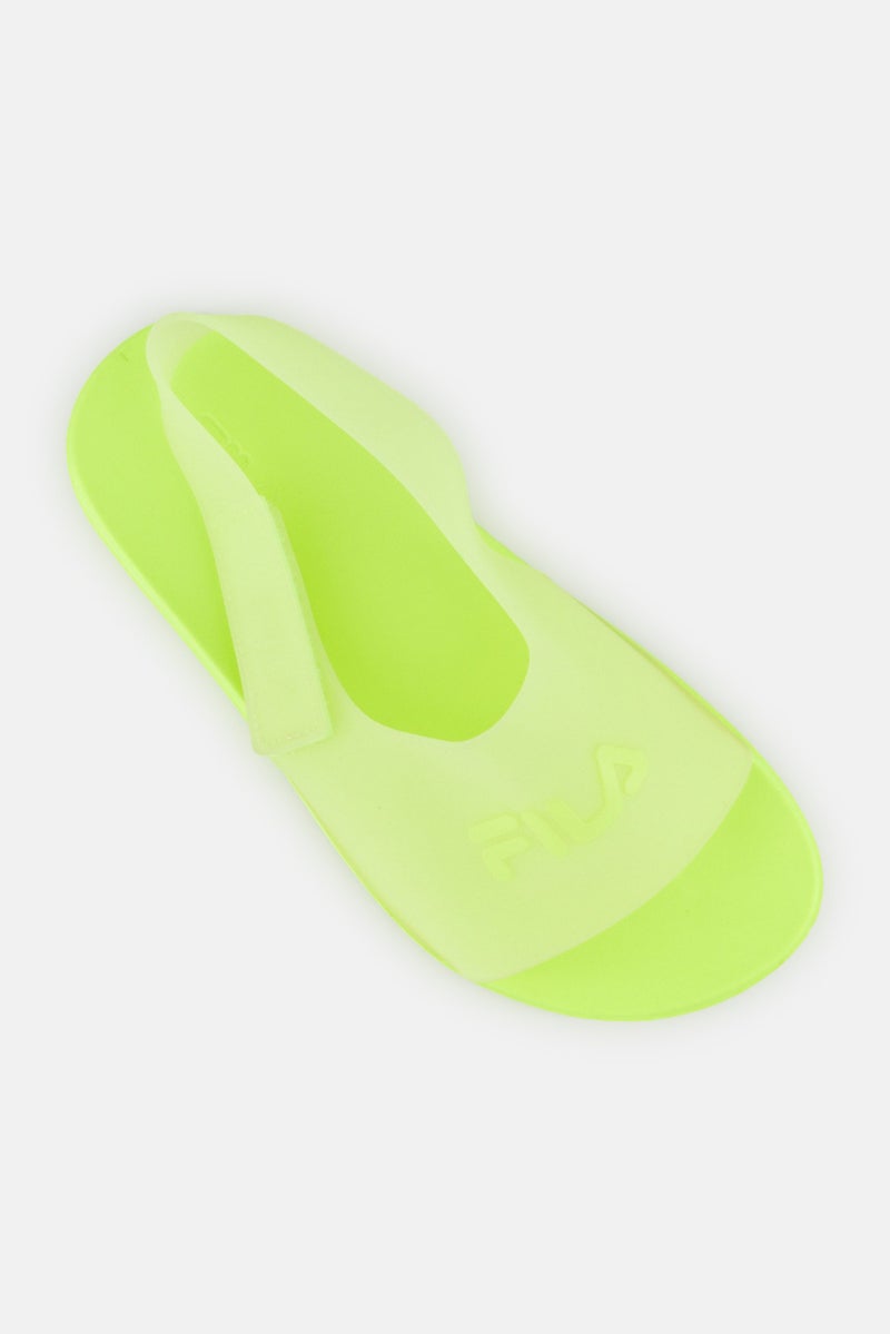 FILA نعال بنات للأطفال بشعار العلامة التجارية مع إغلاق فيلكرو، لون ليموني أخضر - Image 4