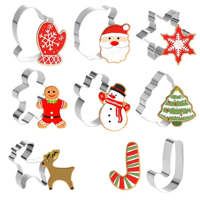 8PCS CHRISTMAS COOKIE CUTTERS HOLIDAY METAL COOKIE CUTTERS CHRISTMAS SHAPESGINGERBREAD CHRISTMAS TREE SNOWFLAKE SANTA CLAUS COOKIE CUTTER AND MORE FOR BAKING XMAS HOLIDAY PARTY