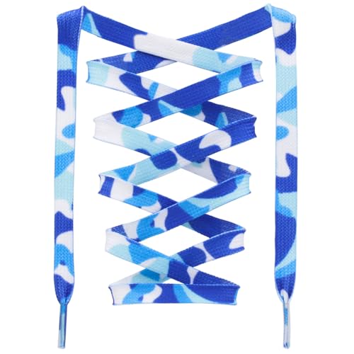 DANHUA Colorful Flat Shoe Laces: 2 Pair 39Inch Blue Camo Printed Shoelaces for Sneakers - Image 1