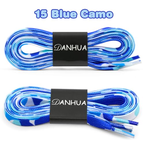 DANHUA Colorful Flat Shoe Laces: 2 Pair 39Inch Blue Camo Printed Shoelaces for Sneakers - Image 2