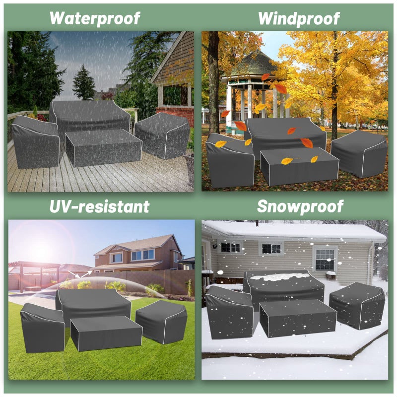 Gasadar Patio Furniture Covers, 4-Piece Outdoor Furniture Cover Waterproof for Patio Loveseat, Chair and Coffee Table, 500D Heavy Duty, Grey - Image 5