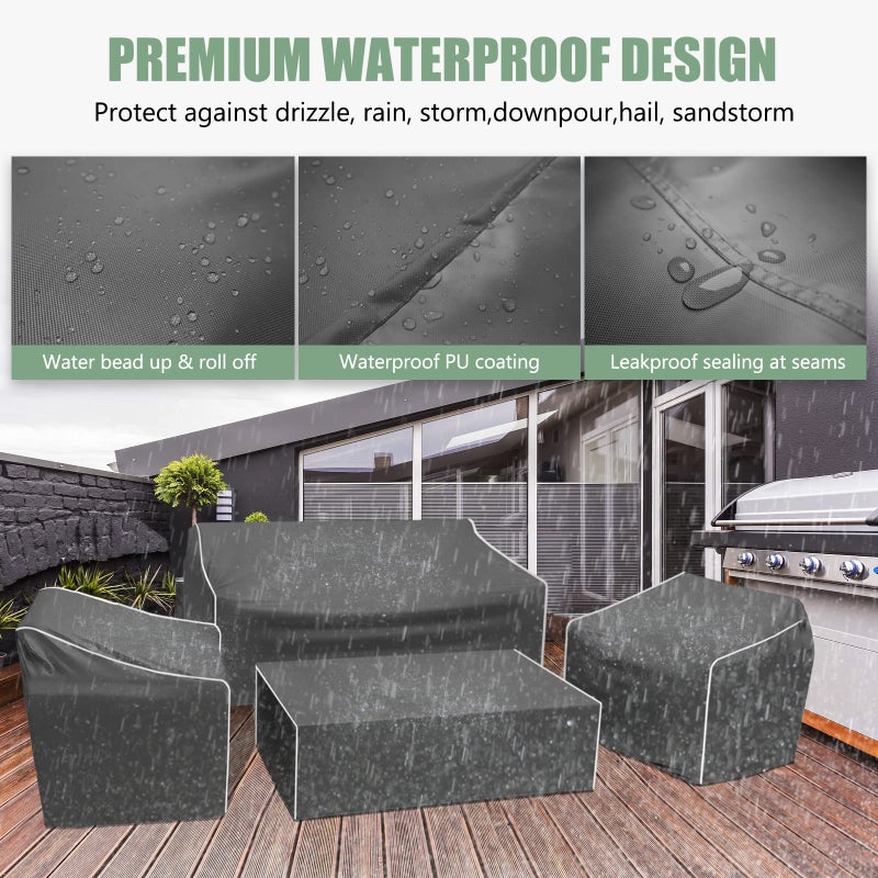 Gasadar Patio Furniture Covers, 4-Piece Outdoor Furniture Cover Waterproof for Patio Loveseat, Chair and Coffee Table, 500D Heavy Duty, Grey - Image 3