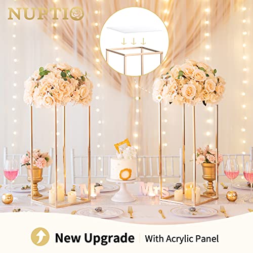 Nuptio Gold Vase for Wedding Centerpieces with Acrylic Panel 2 Pcs 23 inch Tall Vases Centerpiece for Tables Home Party Decorations - Image 3