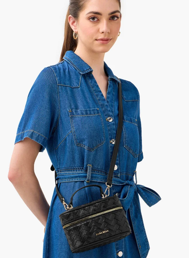 Flora Bella By Shoexpress Textured Crossbody Bag with Detachable Strap and Zip Closure