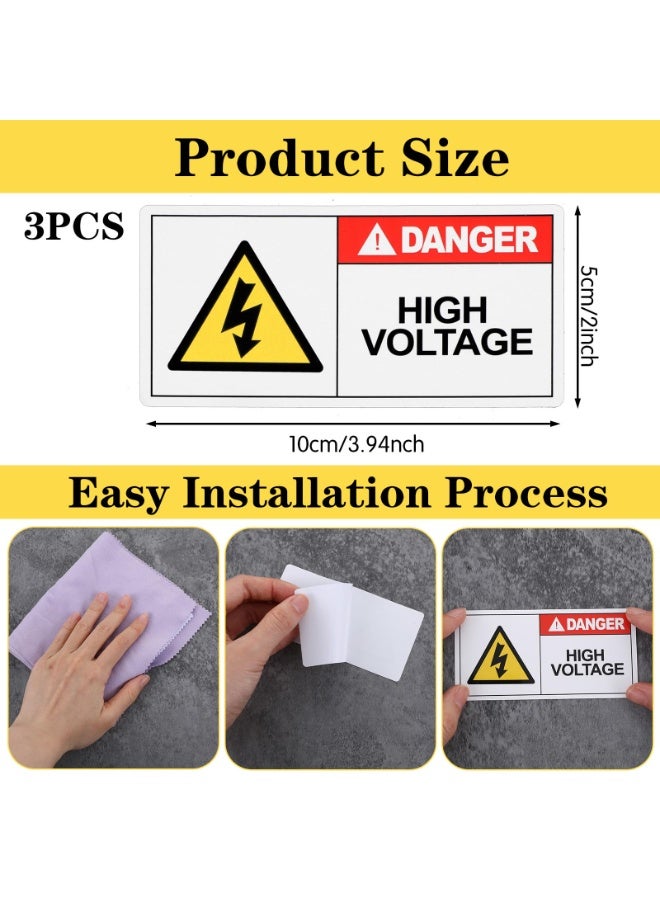 3 PCS High Voltage Warning Stickers, Self Adhesive Electrical Labels, Waterproof UV Resistant Safety Signs for Electrical Equipment - Image 2