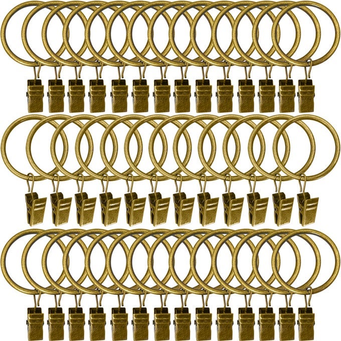 40 PACK METAL CURTAIN RINGS WITH CLIPS DRAPERY CLIPS HOOKS DECORATIVE CURTAIN ROD CLIPS 15 IN INTERIOR DIAMETER ANTIQUE BRONZE