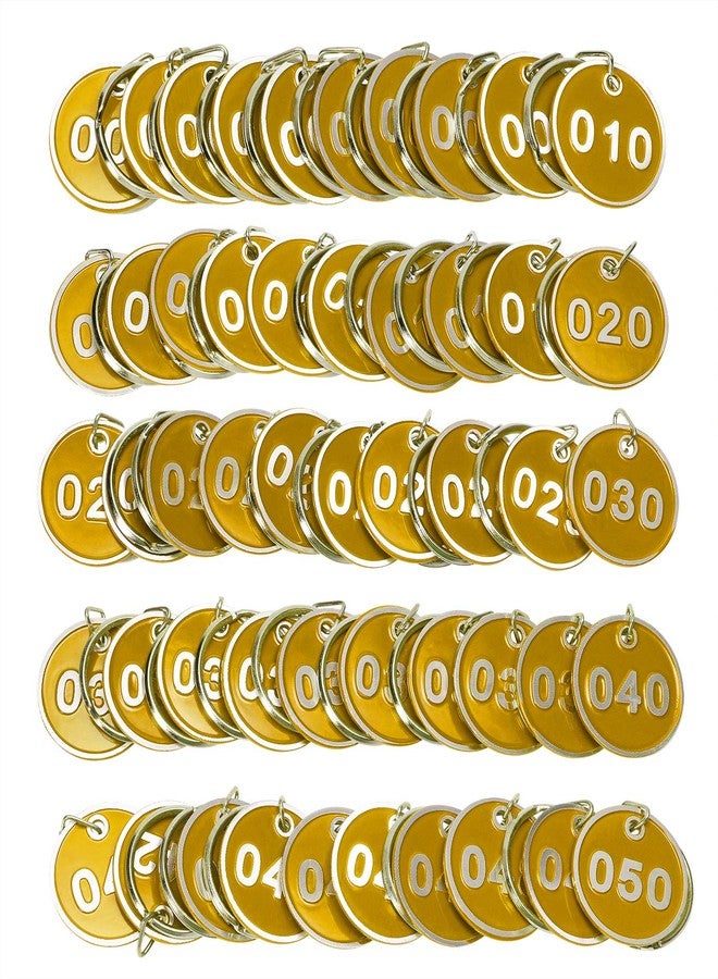 ONLYKXY 1-50 Number Colorful Tough Aluminum Metal Numbered Marking Identification Hang Tags Luggage Labels ID Tag with Split Rings for Organized Coded Key Box Cabinet System Identifier (Yellow) - Image 1