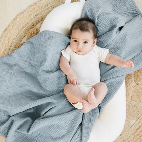 Konssy Muslin Swaddle Blankets for Girls Boys 2 Pack 100 Cotton Receiving Baby Blanket Large 47 x 47 inches Soft Breathable Swaddling Wrap for Unisex Newborn StarBlue - Image 3