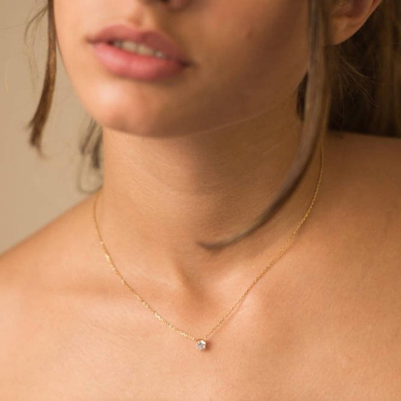 Tewiky Dainty 14k Gold Plated Cubic Zirconia Choke Necklaces for Women Cute Tiny Rhinestone Solitaire Pendant Necklace Jewelry Gifts - Image 5