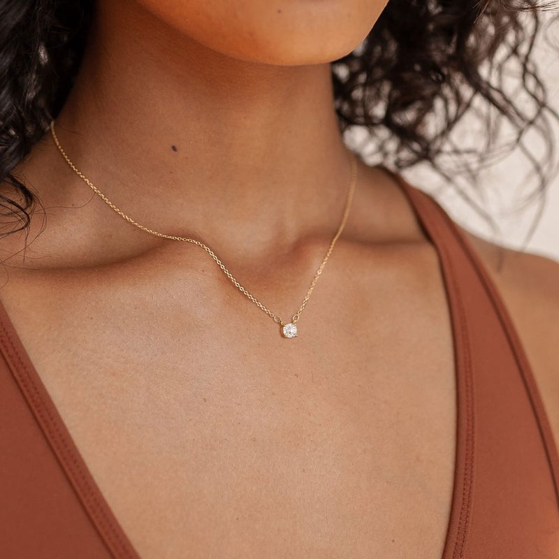 Tewiky Dainty 14k Gold Plated Cubic Zirconia Choke Necklaces for Women Cute Tiny Rhinestone Solitaire Pendant Necklace Jewelry Gifts - Image 3