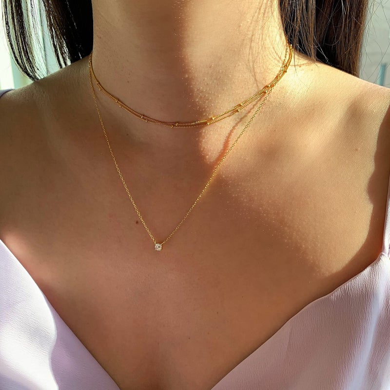 Tewiky Dainty 14k Gold Plated Cubic Zirconia Choke Necklaces for Women Cute Tiny Rhinestone Solitaire Pendant Necklace Jewelry Gifts - Image 4