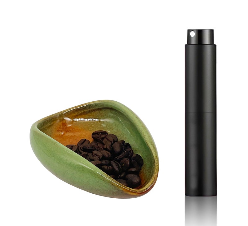 LamChyar Coffee Bean Dosing Cup with RDT Spray Bottle Set, Ceramic Single Dose Measuring Tray, Coffee Bar Accessories, Green, 25g Capacity - Image 1