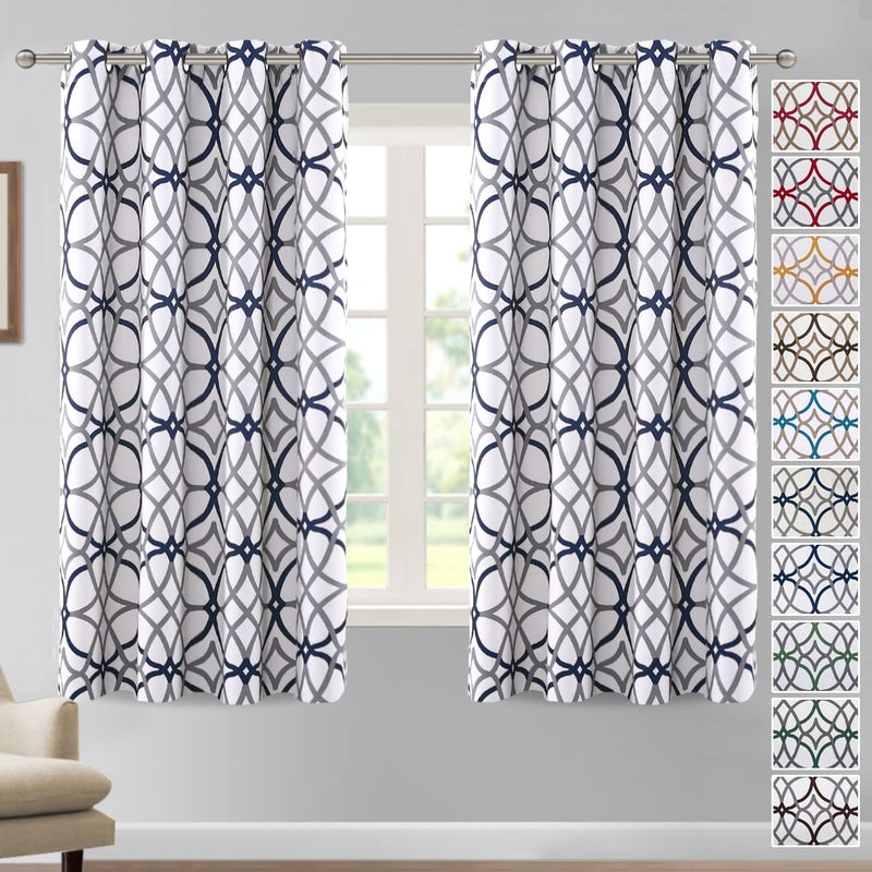 H.VERSAILTEX HVERSAILTEX Blackout Curtains Printed Design 63 Inch Length 2 Panels Set Thermal Insulated Curtains for Bedroom Living Room Geometric Modern Grommet Window Drapes  Dark Denim and Grey - Image 1
