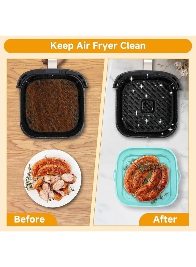 Generic valueable 1 Silicone air frying baking tray, square, 24cm, reusable, non-stick - foldable, heat-resistant cooking liner for pastries, pizza, fish, meat, and homemade desserts - Image 3