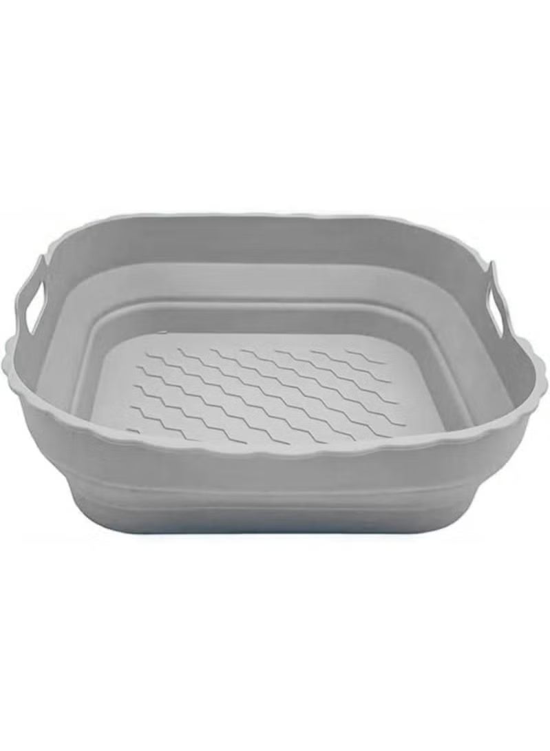 Generic valueable 1 Silicone air frying baking tray, square, 24cm, reusable, non-stick - foldable, heat-resistant cooking liner for pastries, pizza, fish, meat, and homemade desserts - Image 4