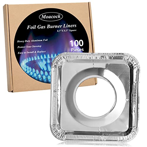 MOACOCK 100 Pack Aluminum Foil Square Stove Burner Covers Disposable Heavy Thick Quality Bib Liners Drip Pans Gas Range Top Protectors 8.5” - Image 1