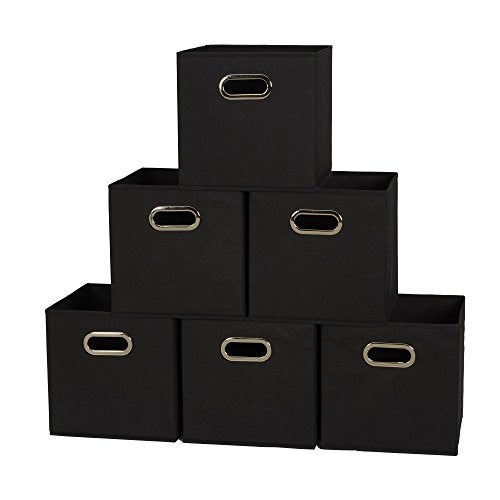 Household Essentials 80-1 Foldable Fabric Storage Bins | Set of 6 Cubby Cubes With Handles | Black - Image 1