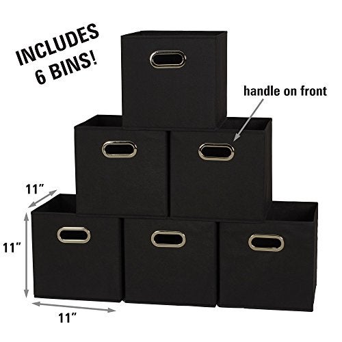 Household Essentials 80-1 Foldable Fabric Storage Bins | Set of 6 Cubby Cubes With Handles | Black - Image 2