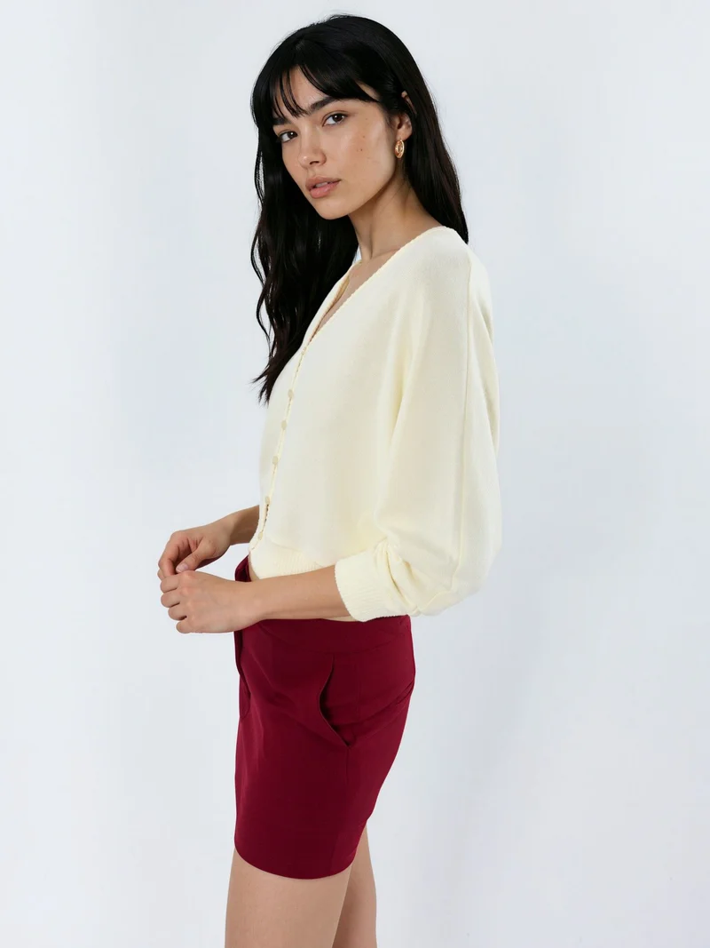 بوسيم BUSEM V-Neck Ribbed Crop Cardigan