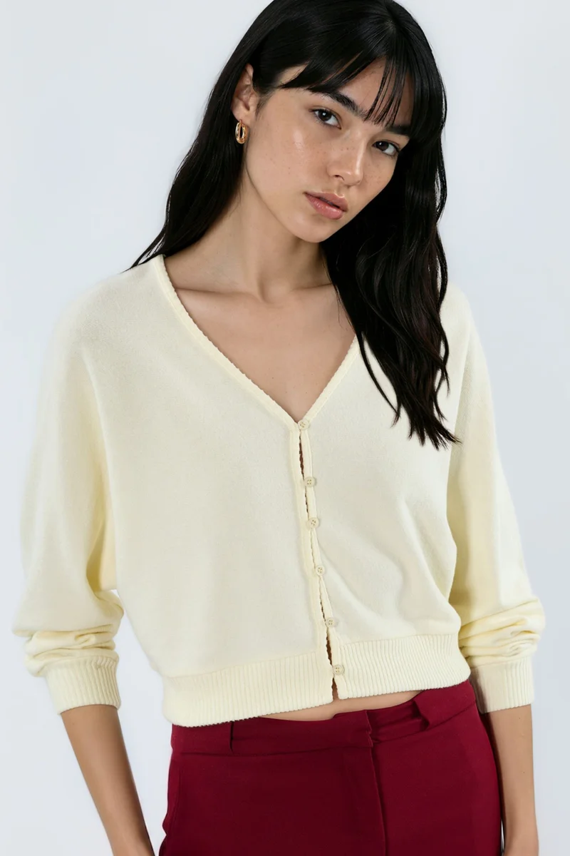 Busem BUSEM V-Neck Ribbed Crop Cardigan