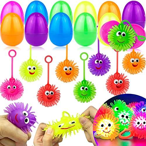 AMENON 12 Pack Easter Eggs Filled with Light Up Puffer Balls Fidget Toys Squeeze Sensory Stress Relief Toys Easter Basket Stuffers Kids Boys GirlsSurprise Easter Egg Hunt Party Favors Classroom Prize Gifts - Image 1
