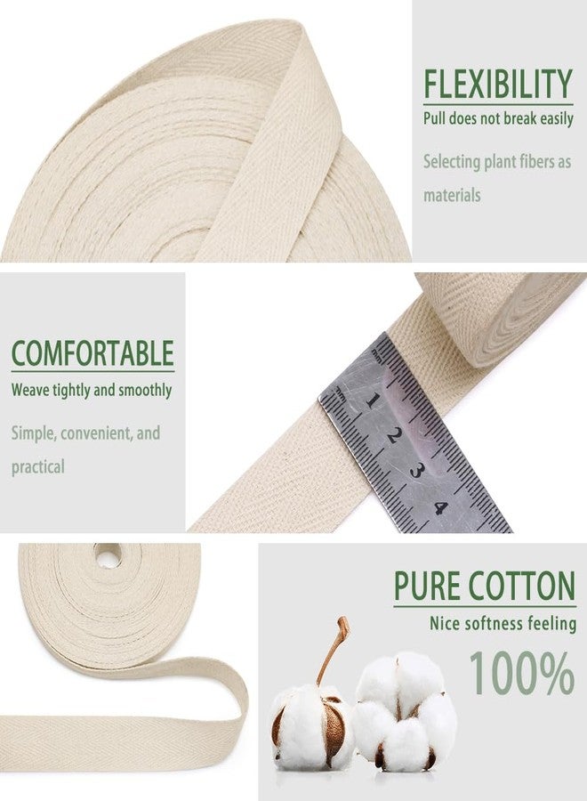 SEMINI 100% Natural Cotton Beige Twill Tape 10 Yards 1'' Herringbone Webbing Ribbon for Edge Binding Sewing Dressmaking Craft (Twill Beige, 1'' 10yards) - Image 3
