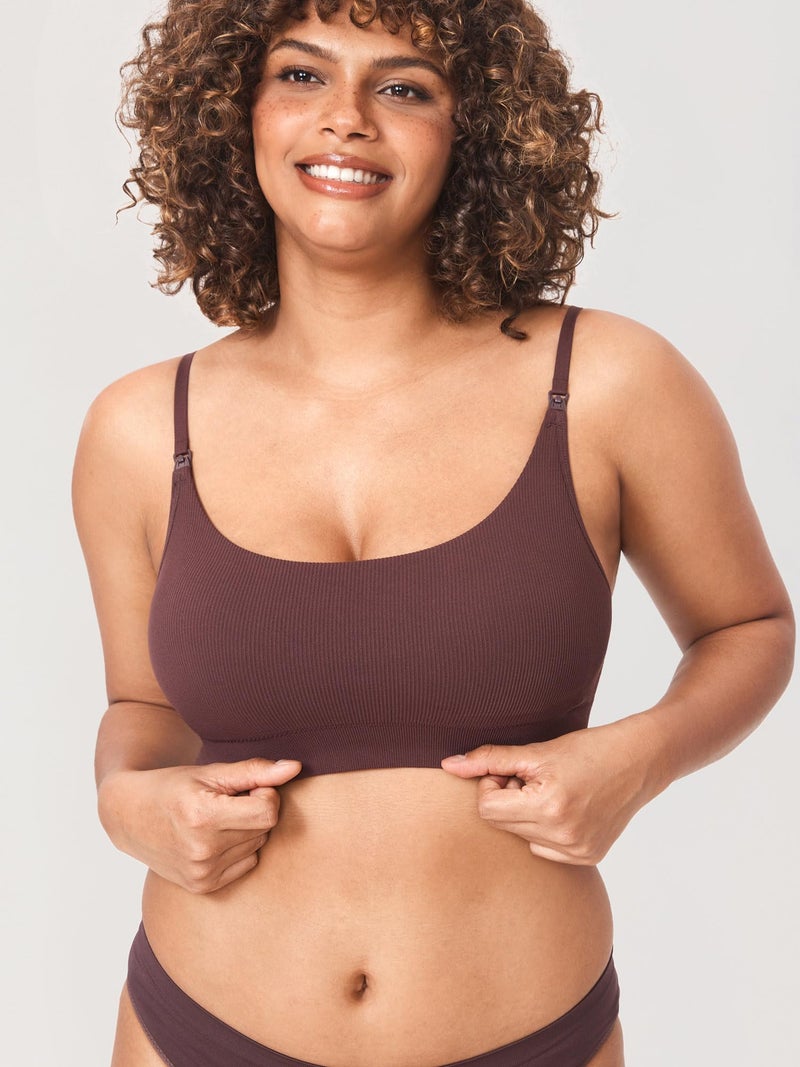 MOMANDA Ribbed Nursing Bras for Breastfeeding Support Maternity Sports Bra Wireless Seamless Sleep Bralettes Hazelnut Large - Image 5
