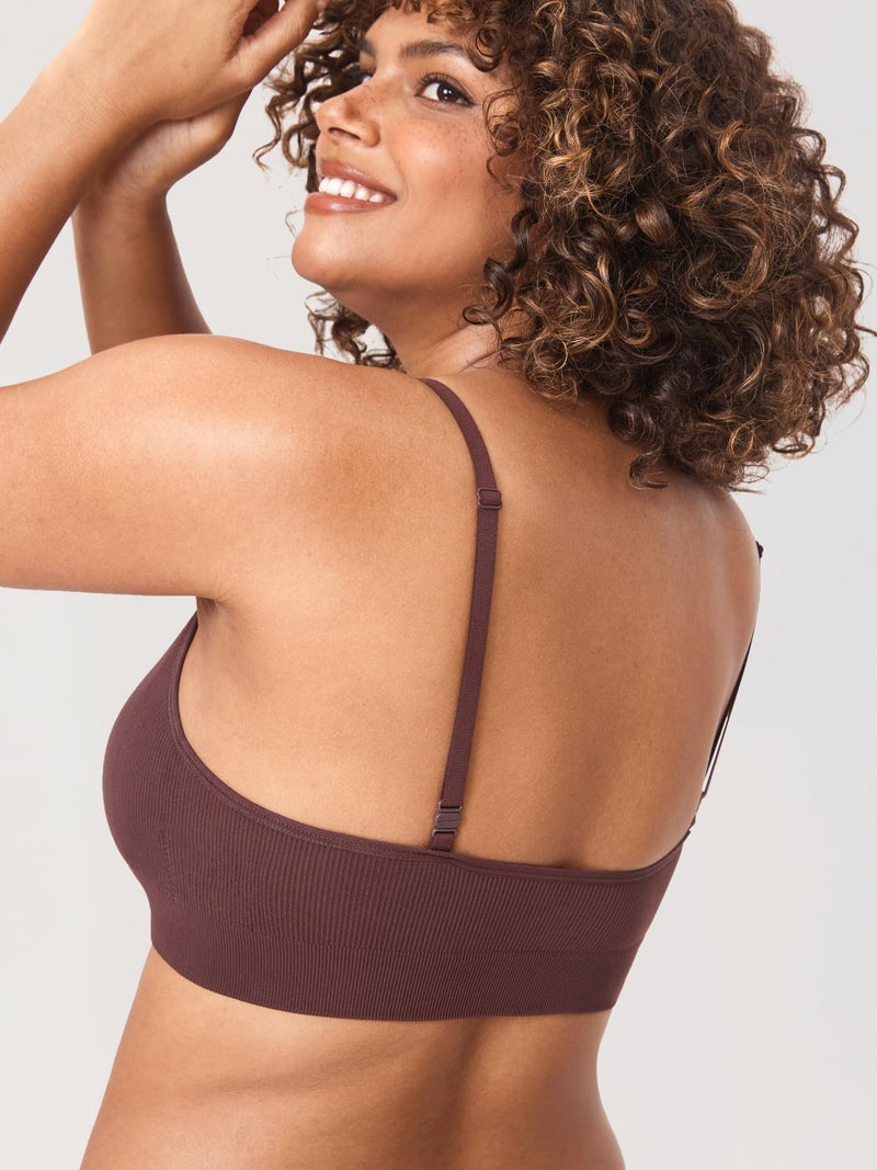 MOMANDA Ribbed Nursing Bras for Breastfeeding Support Maternity Sports Bra Wireless Seamless Sleep Bralettes Hazelnut Large - Image 2