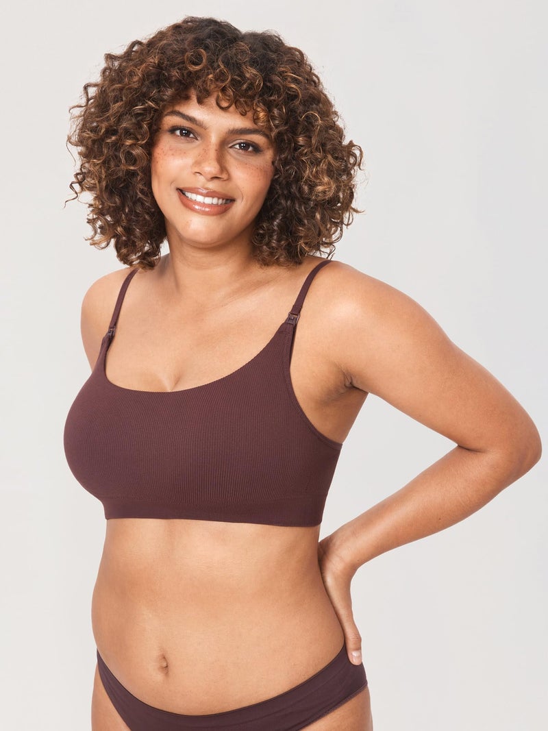 MOMANDA Ribbed Nursing Bras for Breastfeeding Support Maternity Sports Bra Wireless Seamless Sleep Bralettes Hazelnut Large - Image 3