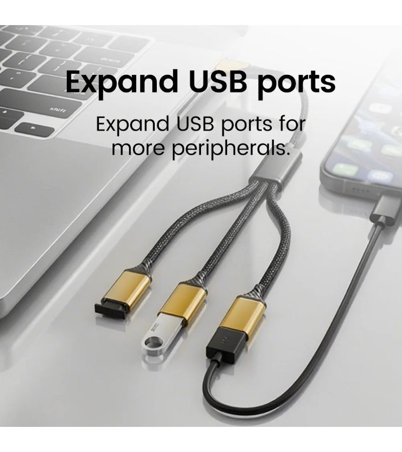 محوّل USB إلى 3 منافذ Type C 3 في 1 شحن سريع ومزامنة بيانات OTG للابتوب - Image 2