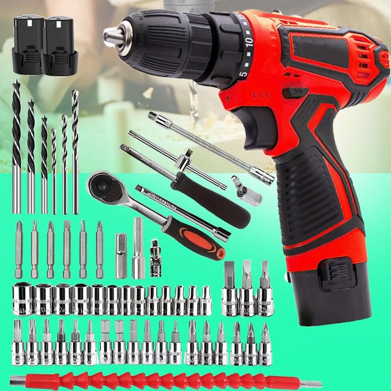 Galaxe 12V Cordless Drill Wireless Combo Kit 28pcs Accessories Battery Drilling Machine with Case with Hand Tool Kit Socket Set For RepairGLX12V46SS16 74pcs tool kit - Image 1