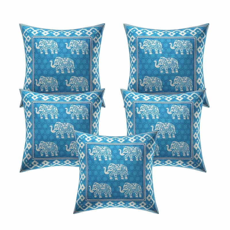 SkyKross - Everyday A New Thing SkyKross Everyday A New Thing Maharaja Special Hathi Pure Cotton DiwanSet5 Cushion Cover2 Bolster Cover1 Bedsheet SkyBlue - Image 2