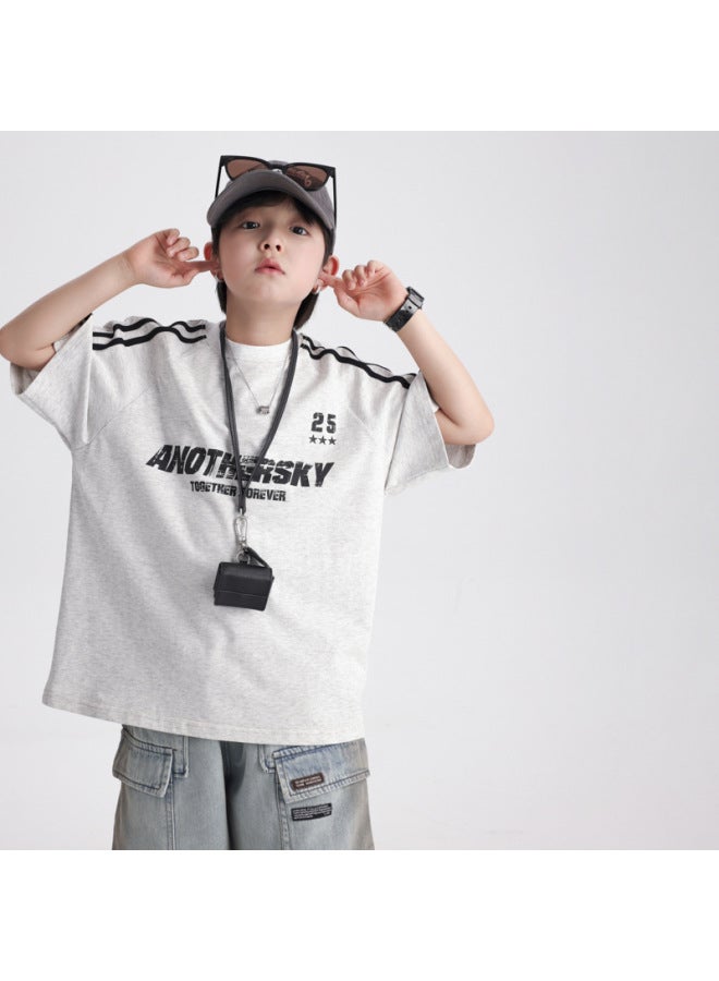 Boys' Summer Korean Style Contrasting Color Motorcycle Sports Short-sleeved T-shirt  New Kidsren's Half-sleeved Ice Top