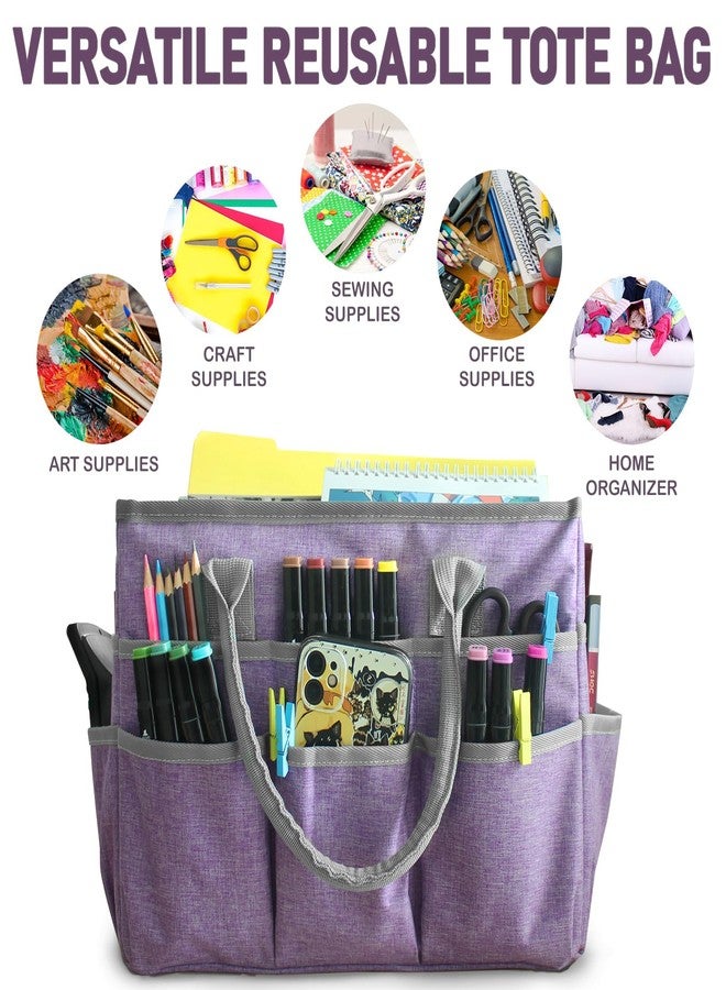 Cupohus Art Organizer Craft Storage Tote Bag with Pockets and Handles, Oxford Fabric Carrying Caddy for Teacher, Officer, Artist, Students, Traveler, and more -Purple - Image 2